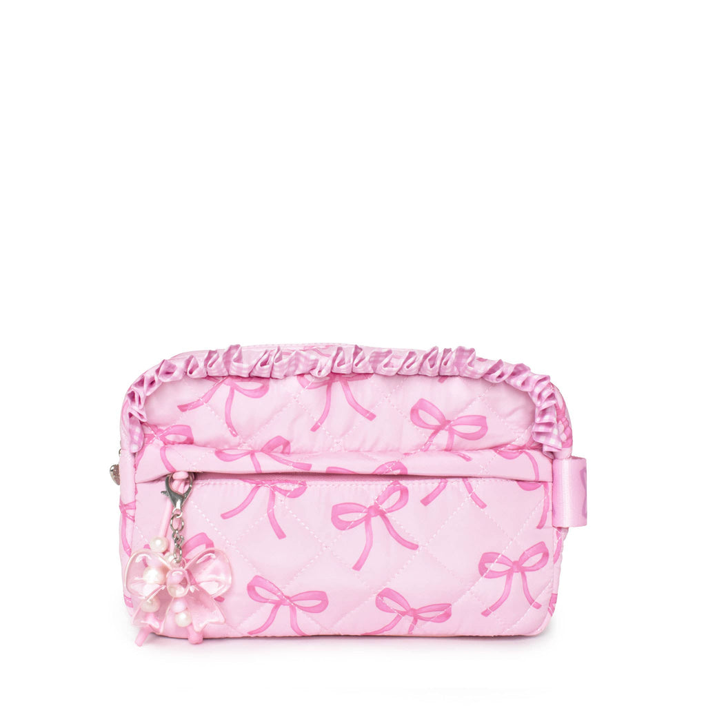 Quilted Bow Printed Pouch with Charm
