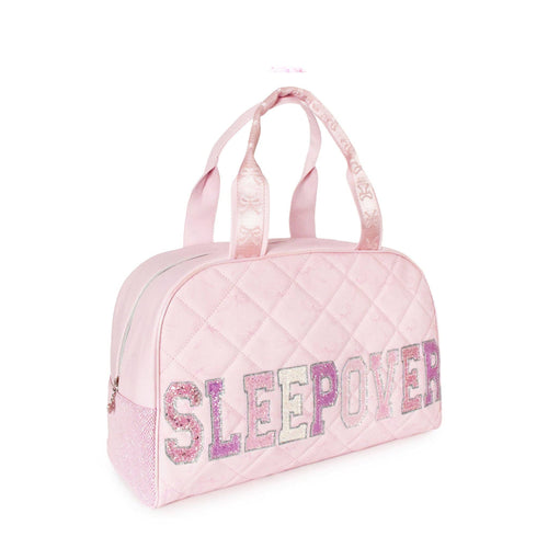 'SLEEPOVER' Quilted Bow Print Medium Duffle Bag