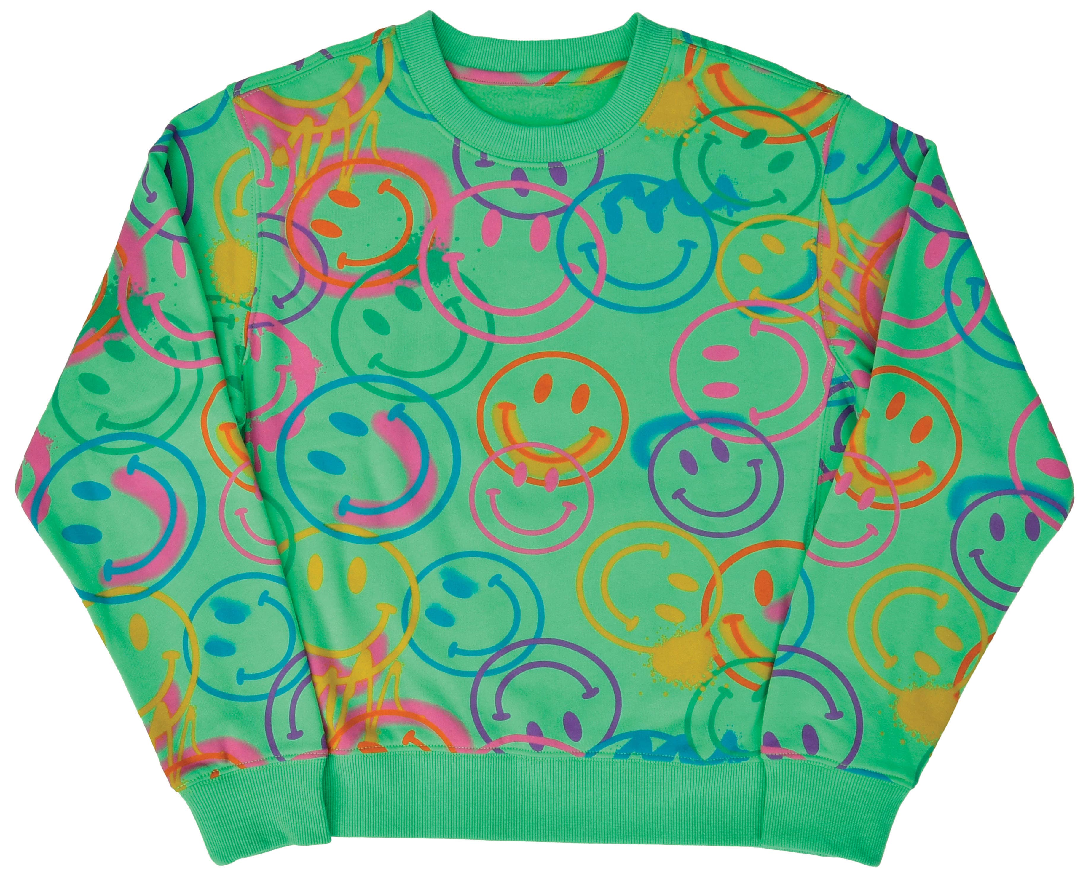 All Over Smile Glam Green Basic Crew Neck Sweatshirt (SM)