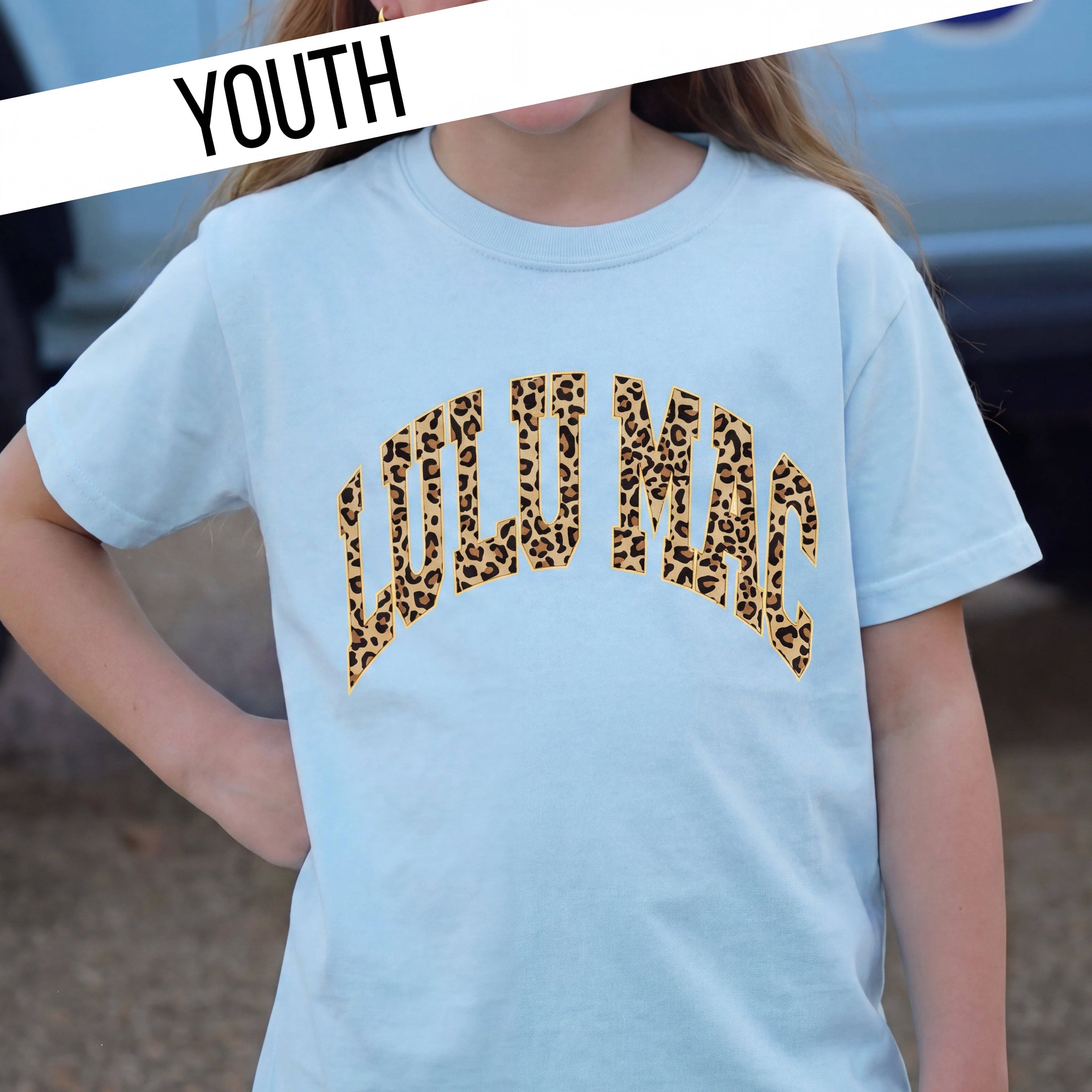 KD-LP-1000 Leopard Chambray  Youth Comfort Colors Tee: Chambray / Youth Small