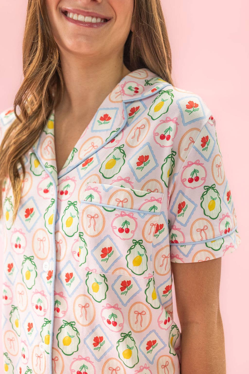 Fruit Cocktail Ruffle Hem Shorts Pajama Set: M