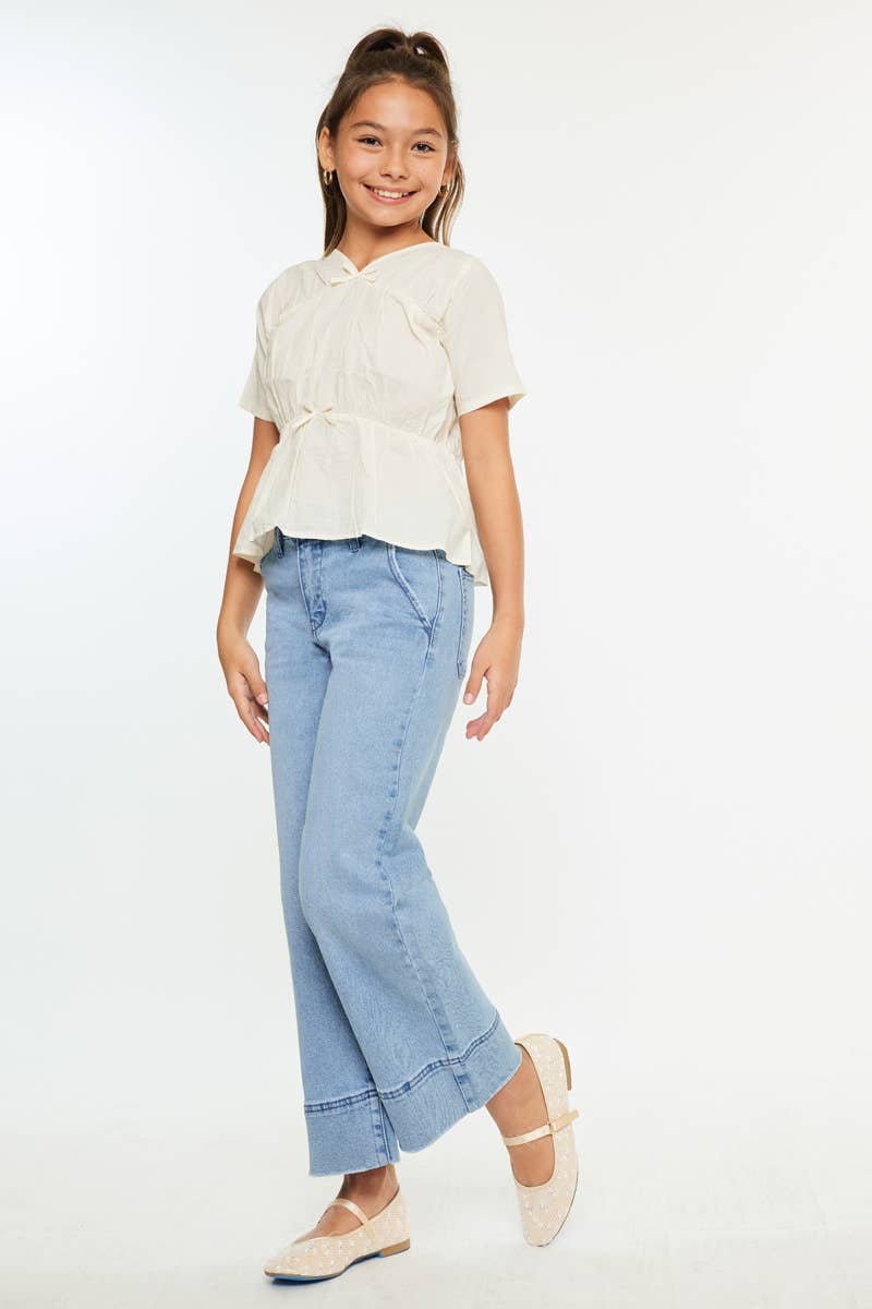 YOUTH HIGH RISE CROP WIDE LEG-YC9400M2: MEDIUM / 5