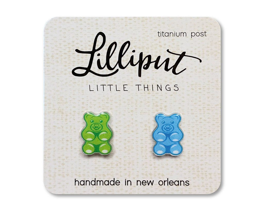Gummy Bear Earrings // Colorful Fun Earrings: Green/Blue