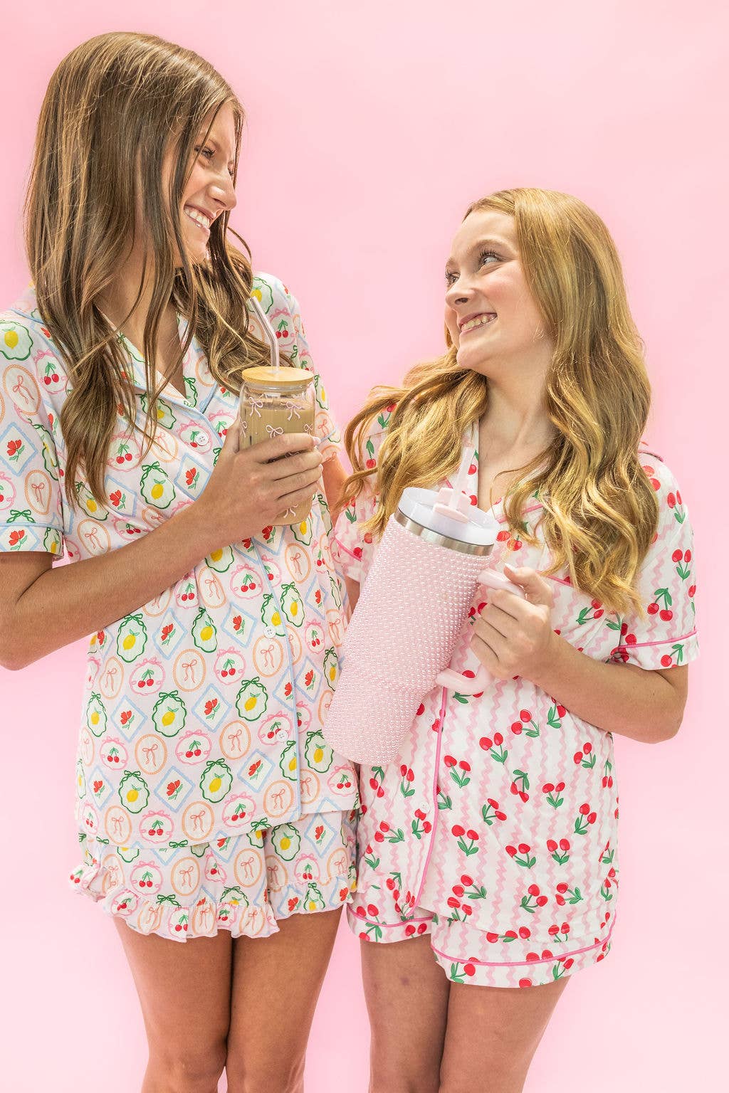 Fruit Cocktail Ruffle Hem Shorts Pajama Set: L