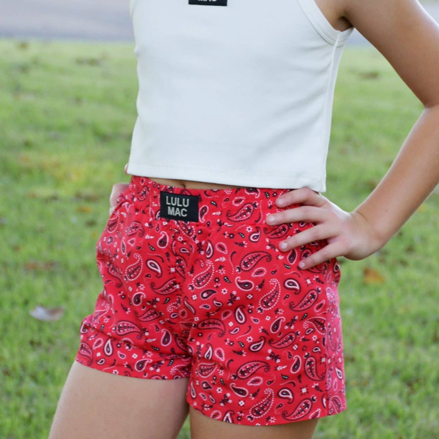 LM-KSH-1001-Red Bandana KIDS SHORTS: Red Bandana / Youth Medium
