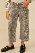 Girls Washed Leopard Print Relaxed Fit Denim Jeans