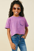 Girls Washed Raw Edge Detail Pocket T Shirt