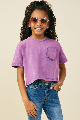 Girls Washed Raw Edge Detail Pocket T Shirt